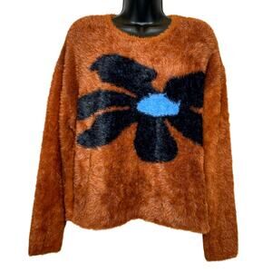 Anthropologie 4SI3NNA Graphic Eyelash Fuzzy Sweater Brown motif color size M